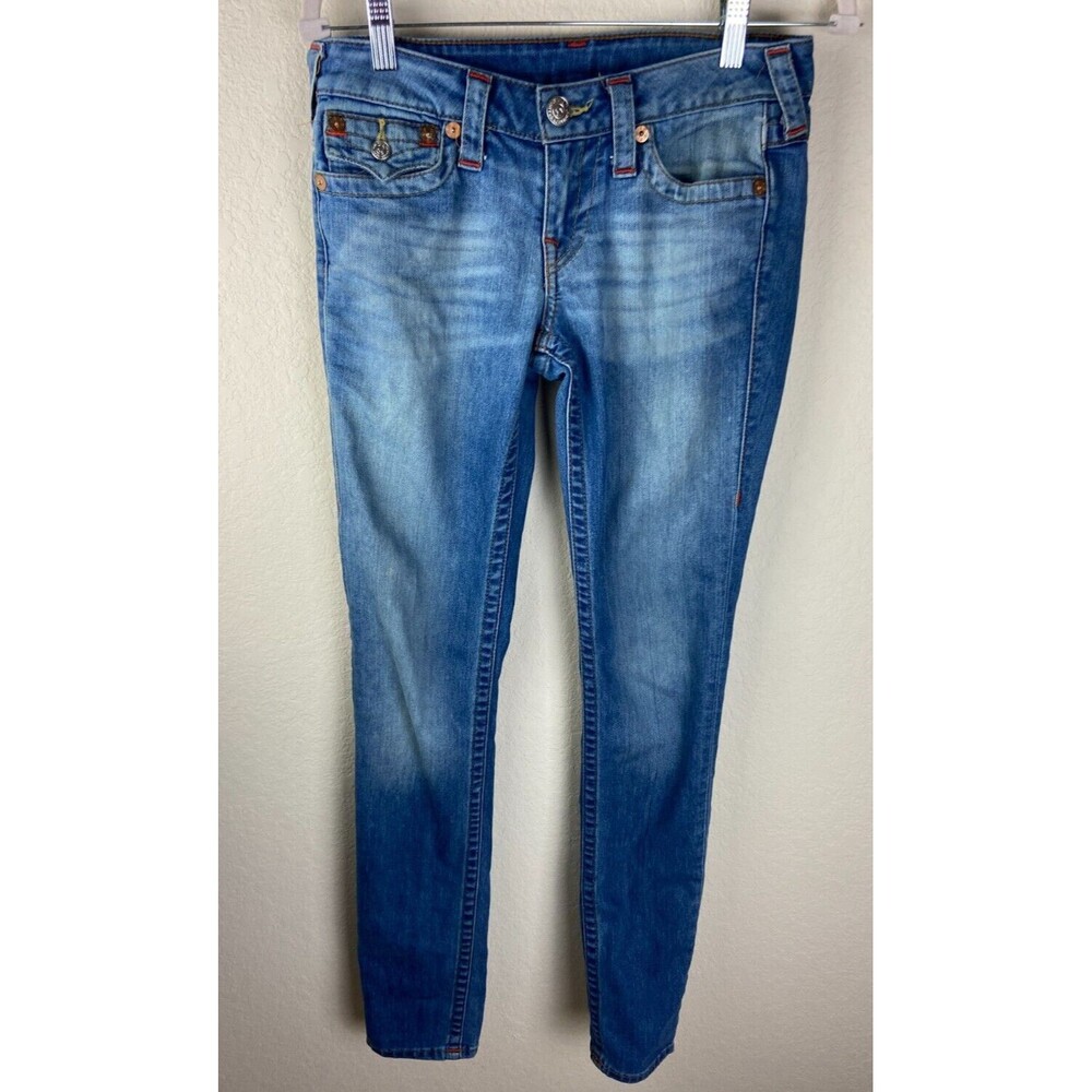 True Religion Womens Skinny Jeans Blue Size 27  Medium Wash Button Zip Denim
